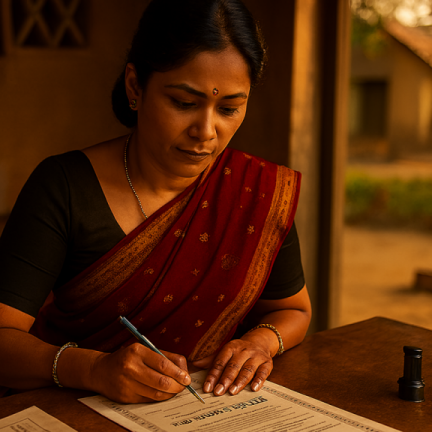 Women reviewing land ownership documents and planning for financial independence